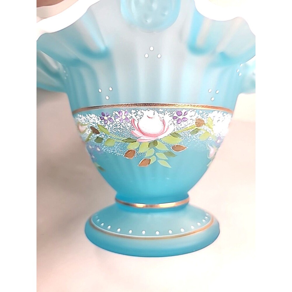 Fenton Charleston Collection 2002 Hand Painted Glass Art Basket Bill Fenton - Picture 7 of 8